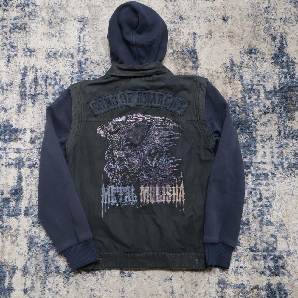 Y2K Metal Mulisha X Sons Of Anarchy Denim Jacket Hoodie Size Medium Flaws
